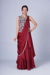 LAYERED SAREE JACKET LEHENGA