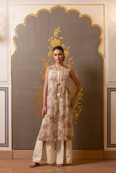 OFF WHITE HAND EMBRIDERED MIRROR TONE ON TONE JACKET SET