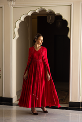 RED TONE ON TONE DORI CAPE ANARKALI