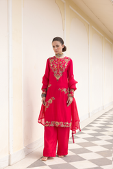 FUCHSIA PINK PLACEMENT EMBROIDERED STRAIGHT KURTA SET