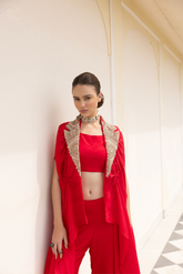 RED HAND EMBRODERED COLLAR CAPE SET