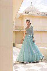 ICE BLUE JAALI PALLA LEHENGA SET