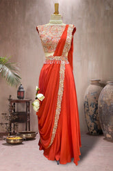 Rust drape saree