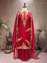 RED THREADWORK STRAIGHT KURTA SET