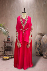 red HAND EMBEORIDERED TIE UP KAFTAN PAIRED WITH ORGANZA SHARARA