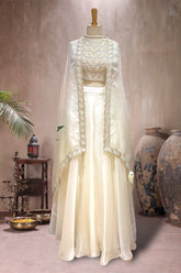 off white hand embroidered cape and sharara set