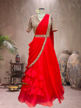 red ruffle lehenga set