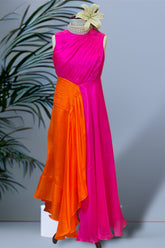 Two tone pleat asymmetric high low dress