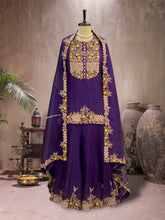 Purple HAND EMBROIDERED kurta sharara set