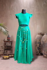 Green front cut tassel jumpsuit
