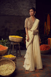 RUFFLE SHARARA DRAPED SAREE SET