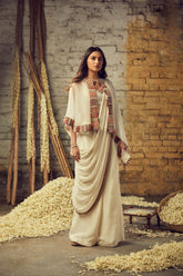 DRAPED SAREE WITH ASYMETRICAL CAPE SET