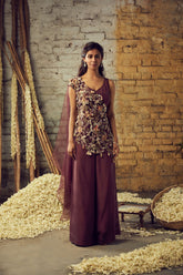 HAND EMBROIDERED CAPE WITH ATTACHED DUPATTA AND PALAZO