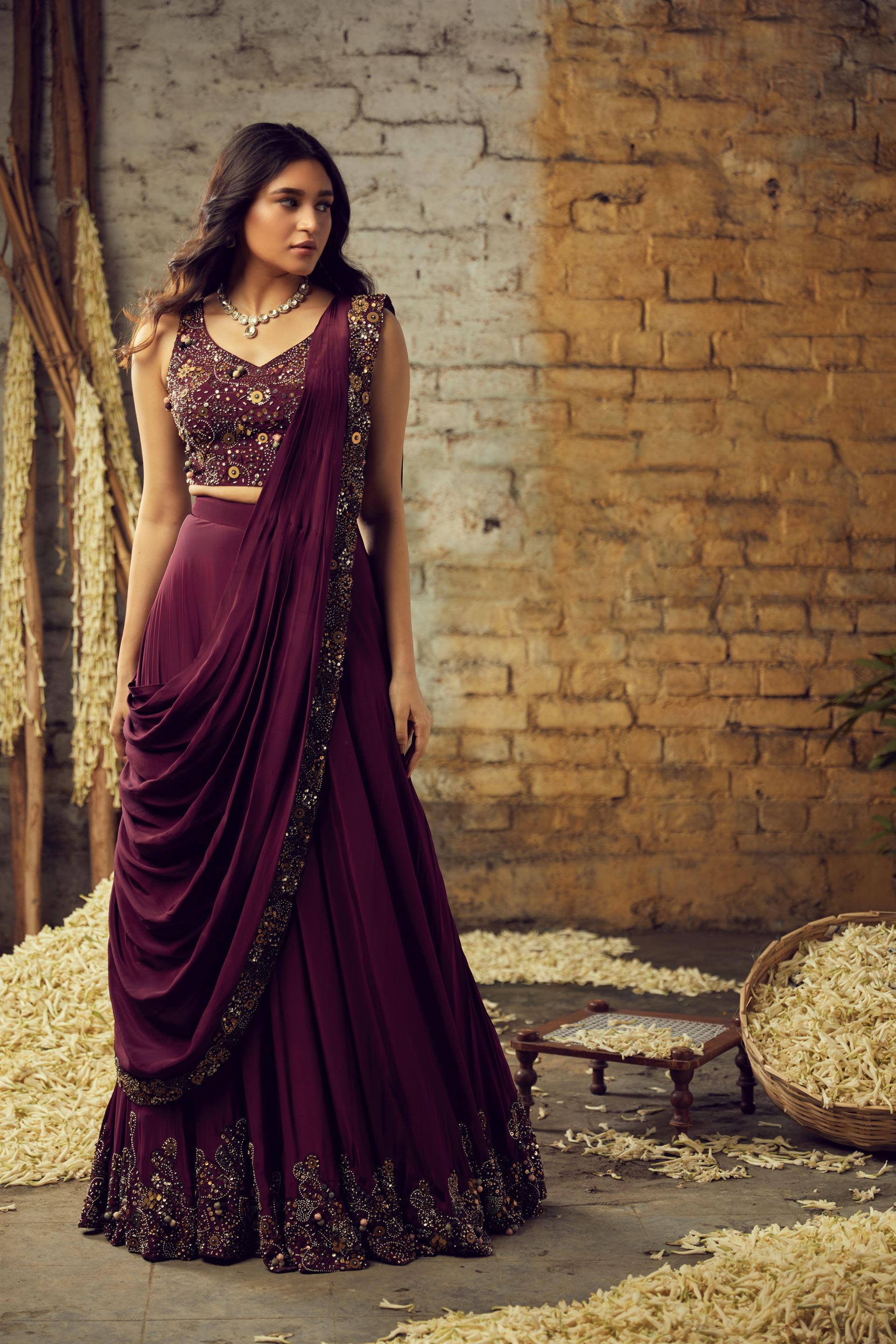 sarees and dresses Fancy Designer USA have for special occasions SHARARA DRAPED SAREE SET
