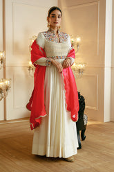 chanderi embroidered anarkali with dupatta