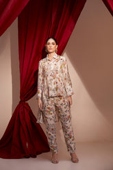 printed staircase cut embellished shirt set