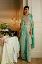 silk hand embroidered cape top and pallazo set