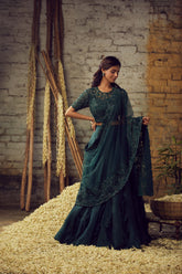 TONE ON TONE EMBROIDERY WITH FRILL LEHENGA SET