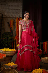 3 LAYERED LEHENGA SET WITH CAPE DUPATTA