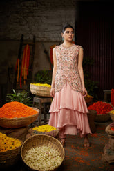 RUFFLE LAYERED HAND EMBROIDERED JACKET WITH PALAZZO