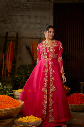 HAND EMBROIDERED JACKET WITH DRAPE SKIRT AND EMBROIDERED BUSTIER SET