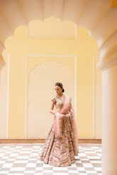 ROSE PINK CHEVRON BRIDAL LEHENGA SET
