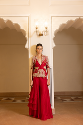 RED CUT OUT JACKET SET