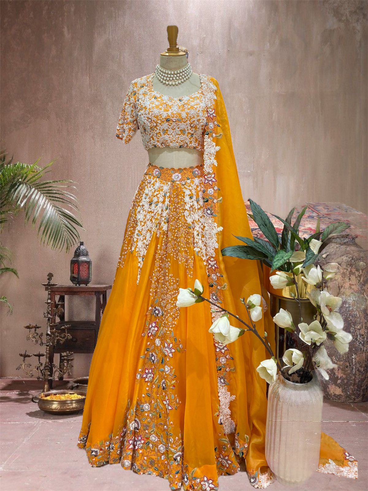 Kesar Organza Hand Embroidered Bridal Lehenga Set