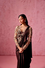 BROWN DRAPE DRESS ABSTRACT DORI JACKET