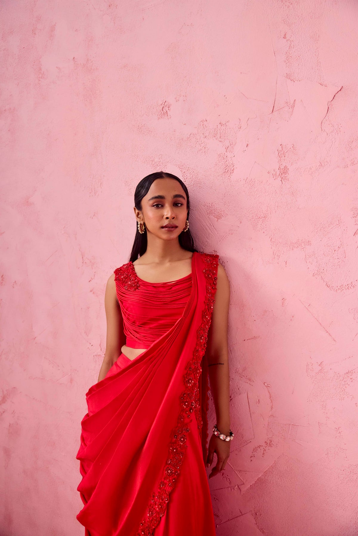RED DRAPE SAREE(SALINI DAGA)