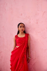 RED DRAPE SAREE(SALINI DAGA)