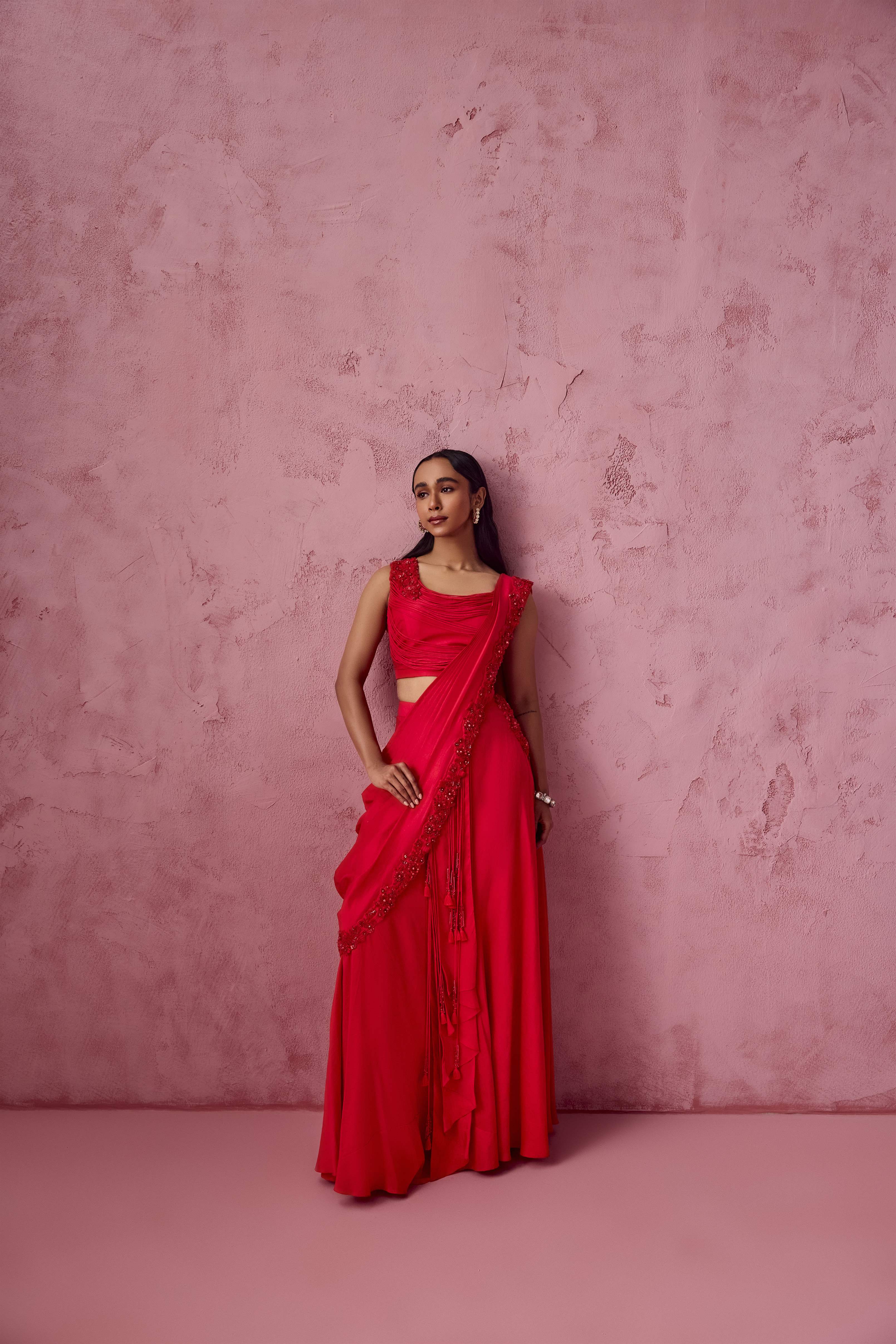 RED DRAPE SAREE(SALINI DAGA)