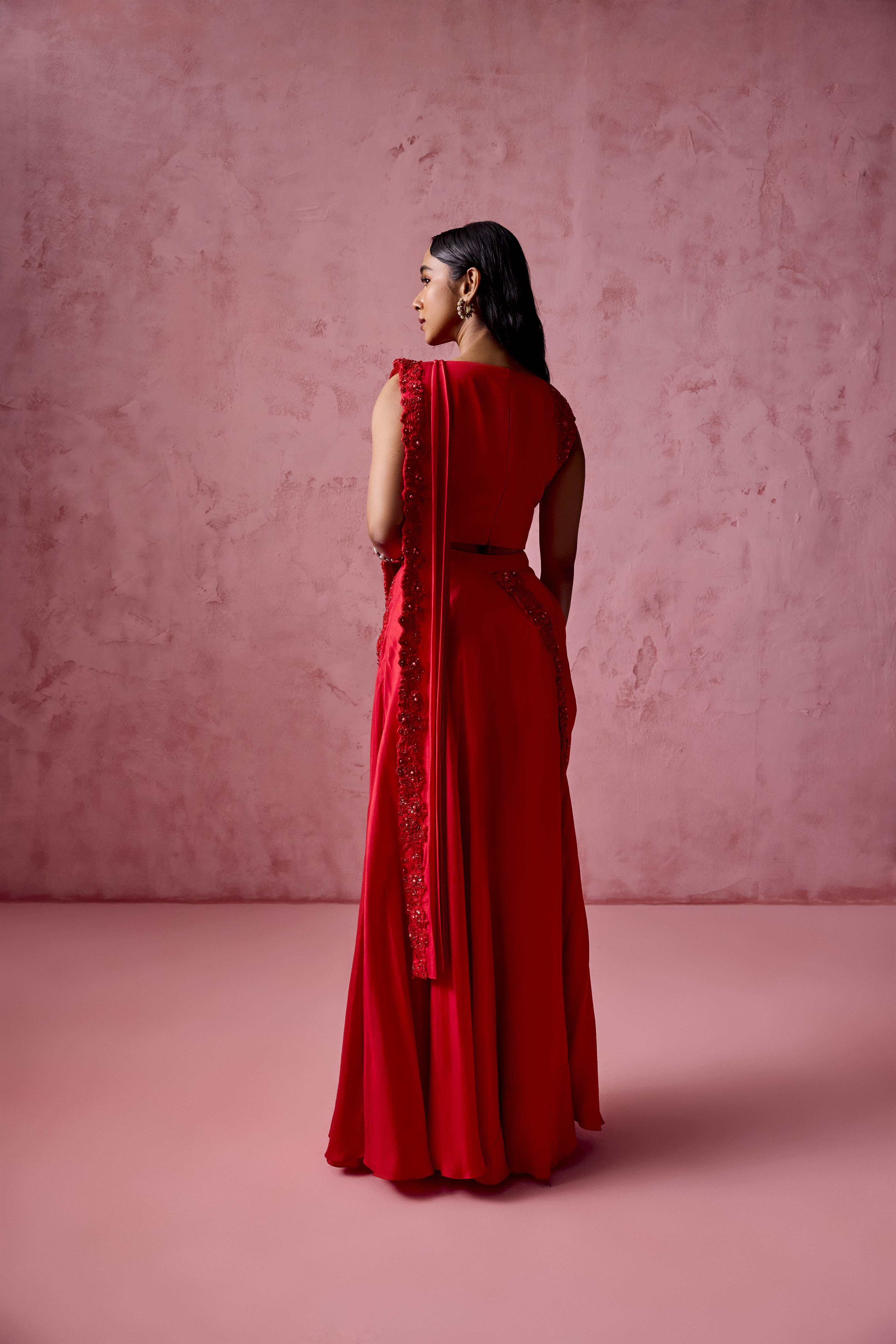 RED DRAPE SAREE(SALINI DAGA)