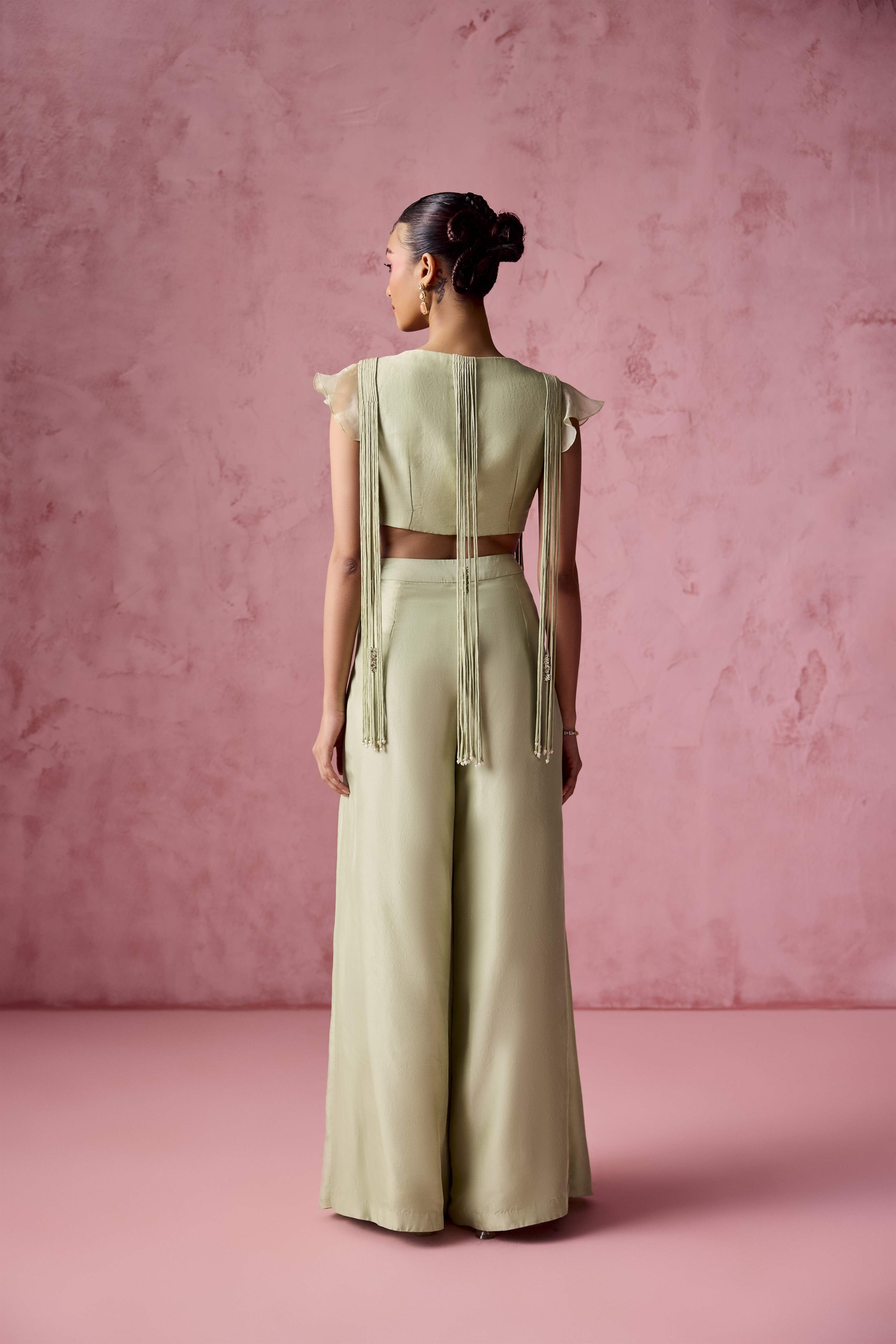 PISTA GREEN DORI TOP DRAPED PANTS