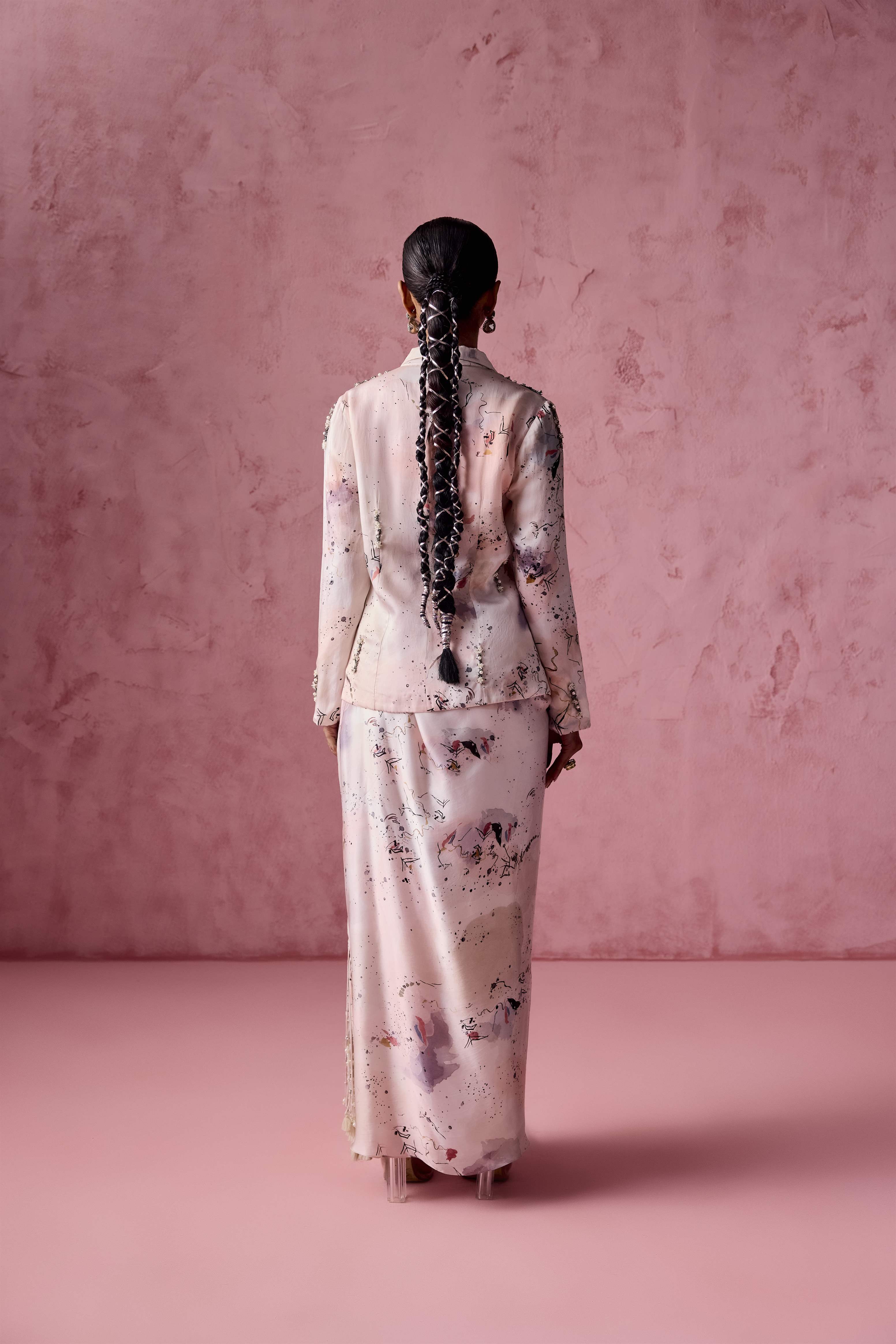 PRINTED JACKET DRAPE SKIRT