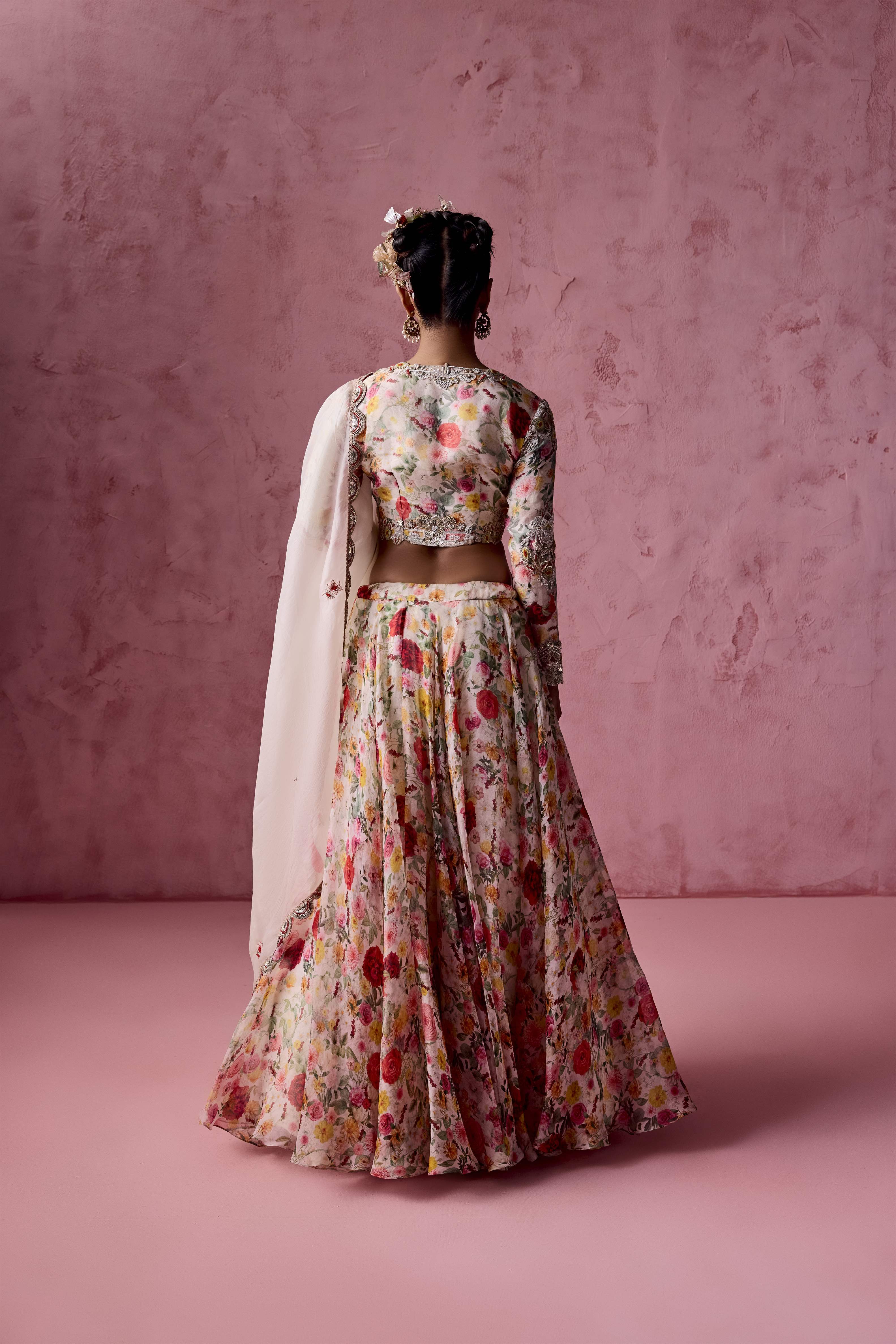 COLOURFUL FLORAL GARDEN PRINT LEHANGA SET