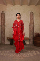Red Jaali Cape Set
