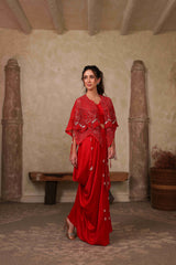Red Jaali Cape Set