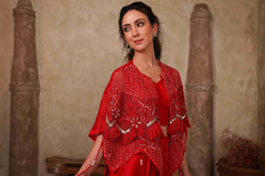 Red Jaali Cape Set