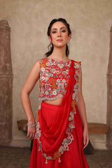 Fuchia Pink Draped Saree Set