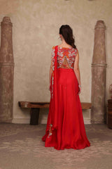 Fuchia Pink Draped Saree Set