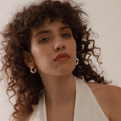 Paz White & Gold Twisted Hoop