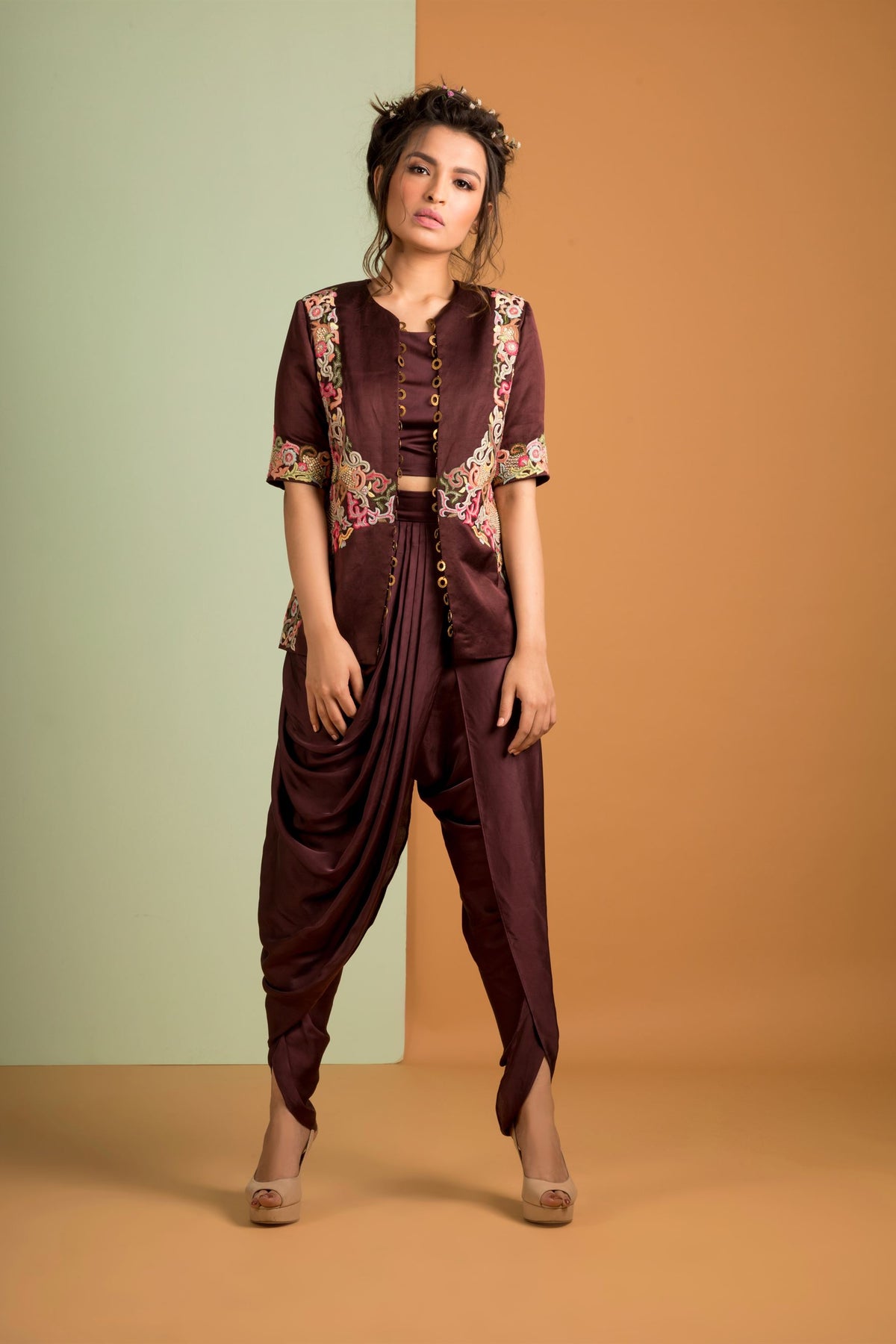 jacket with draped dhoti
