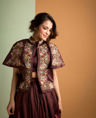 cape jacket with layered lehenga