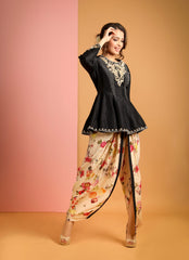 short anarkali jacket with dhoti pants