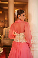 HAND EMBROIDERED TIE UP CORSET WITH ORGANZA SHIRT AND SKIRT