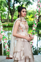 layered lehenga ,peplum blouse and dupatta