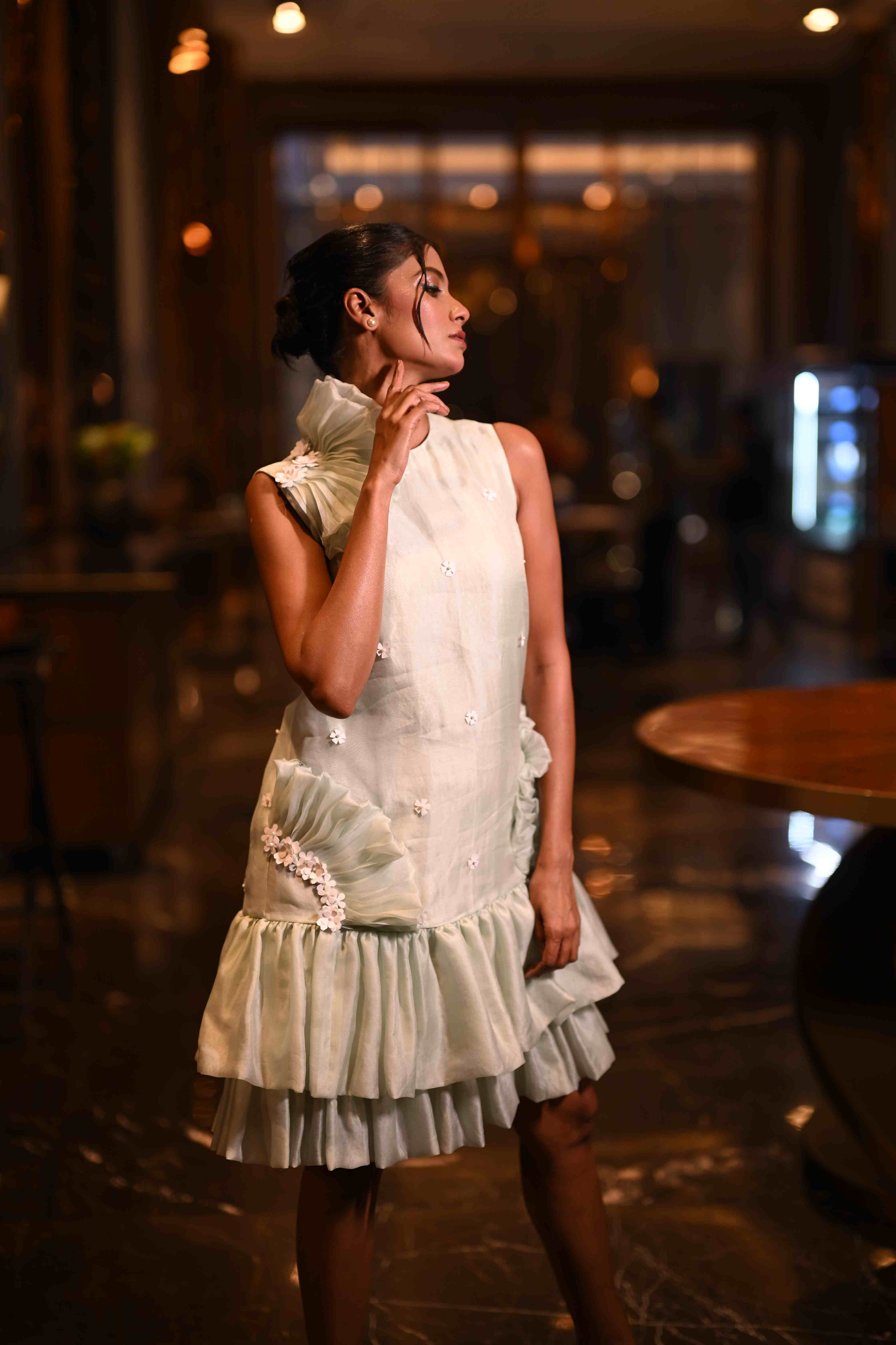 Ice Blue Tube Feather Dress