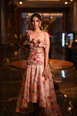 One Side Off Shoulder Floral Printed Dress