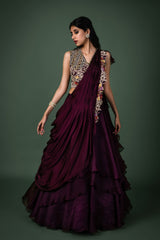wine layered lehenga set